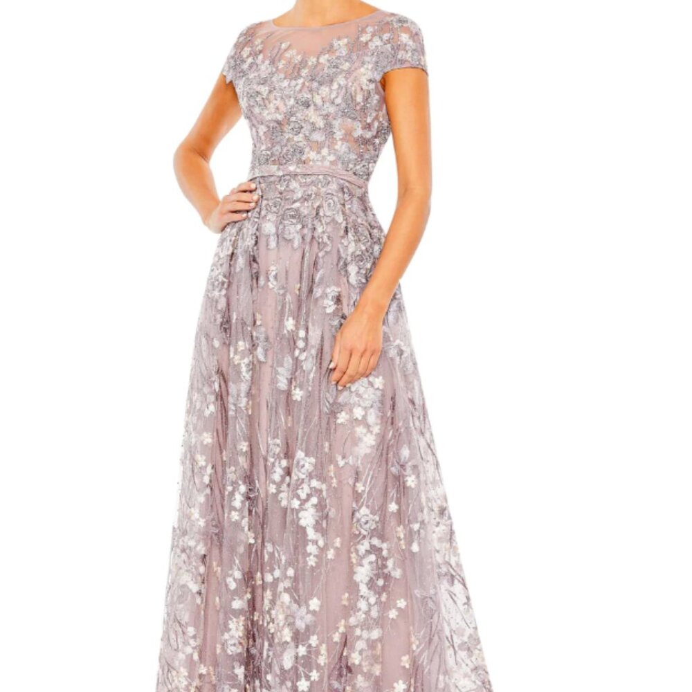MAC DUGGAL 20405 EMBELLISHED FLORAL CAP SLEEVE A-LINE LILLAC GOWN sz 24